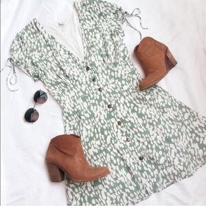 L*Space Valentina Green Cream Floral Short Sleeve Mini Dress XS